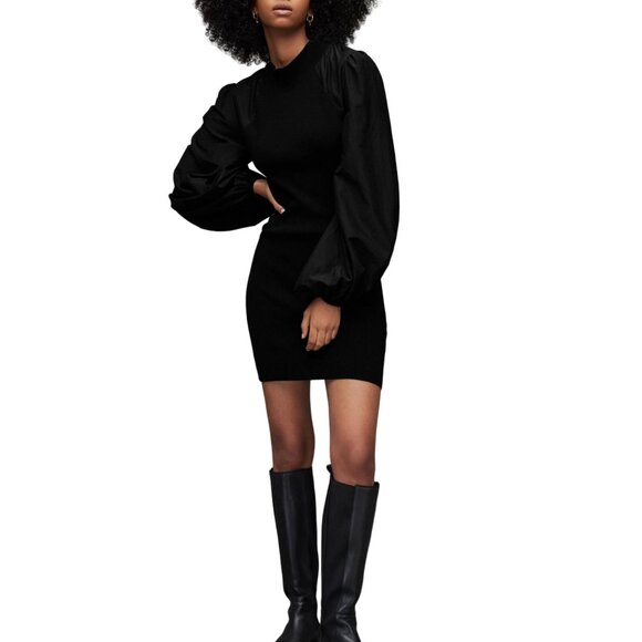 NEW ALLSAINTS Cleo Mini Dress Womens 4 Black Chic Designer Goth Feminine - Picture 1 of 8